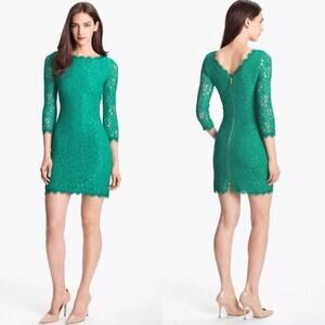 DIANE VON FURSTENBERG Zarita Dress Green Lace Size 10 Mini Sheath Cocktail